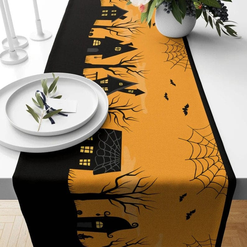 Onay 2 / 12 x 46 inch (30 x 120 cm) Halloween Trick or Treat Orange Pumpkin Tablecloth Runner