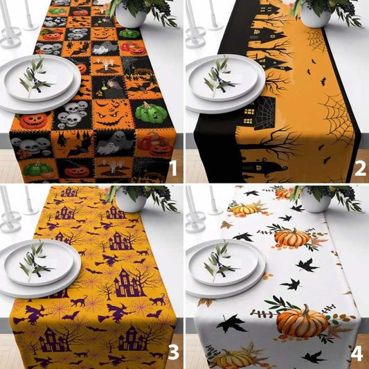 Onay Halloween Trick or Treat Orange Pumpkin Tablecloth Runner