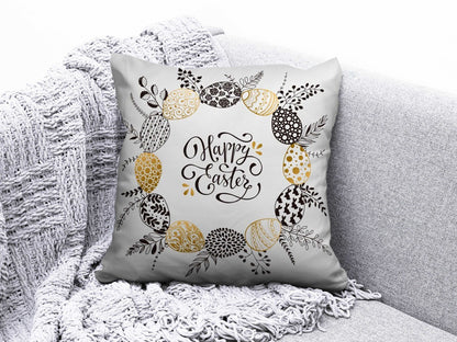 Onay 3 / 12 x 12 inch (30 x 30 cm) Double Side Happy Easter Concept Bunny Painted Eggs Cushion Cover