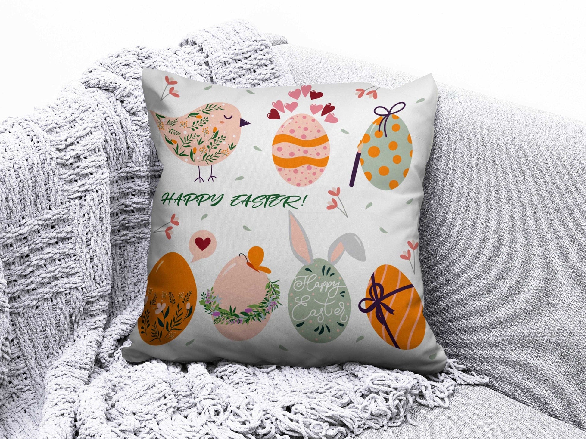 Onay 2 / 12 x 12 inch (30 x 30 cm) Double Side Happy Easter Egg Easter Gifts Easter Cushion Cover