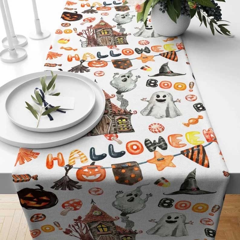 Onay 4 / 12 x 46 inch (30 x 120 cm) Happy Halloween Colourful Cute Party Table Runner or Tablecloth