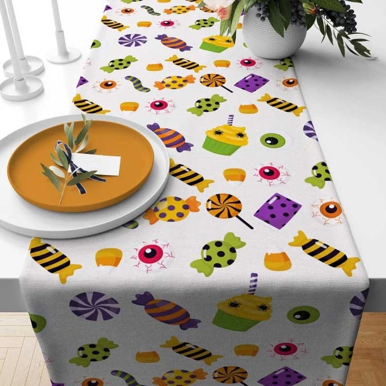 Onay 2 / 12 x 46 inch (30 x 120 cm) Happy Halloween Colourful Cute Party Table Runner or Tablecloth