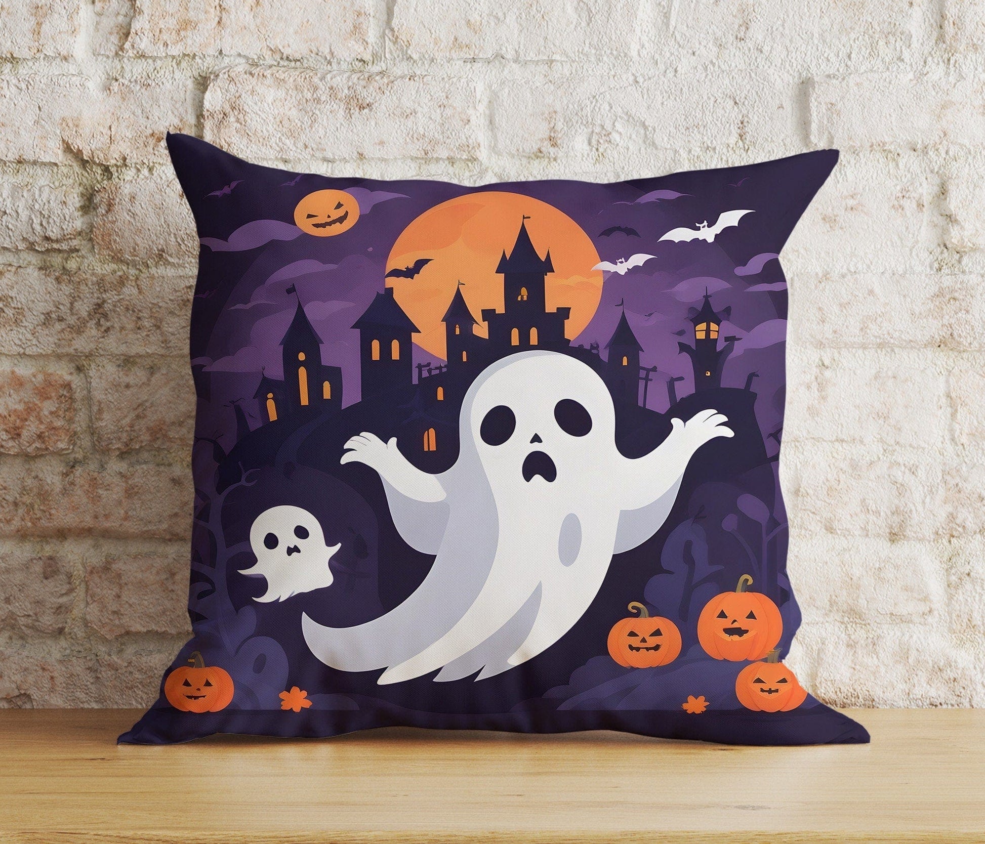 Onay 2 / 12 x 12 inch (30 x 30 cm) Double Side Happy Halloween Ghost Pillow Cover Trick or Treat Cushion Cover
