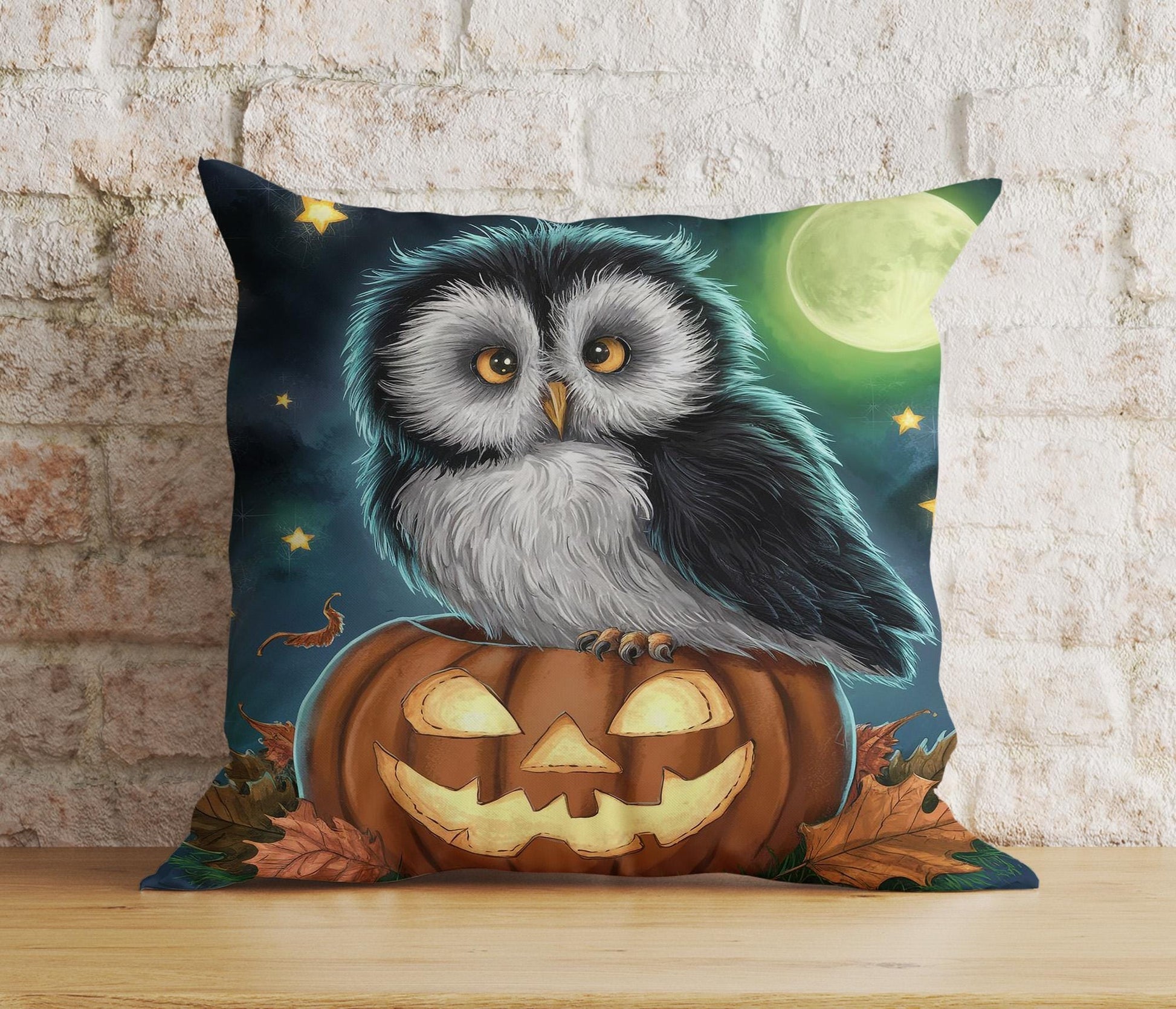 Onay 1 / 12 x 12 inch (30 x 30 cm) Double Side Happy Halloween Owl Pumpkin and Full Moon Cushion Cover