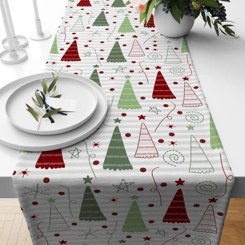 Onay 2 / 12 x 46 inch (30 x 120 cm) Ho Ho Ho Christmas Pine Tree Green & Red Table Runner