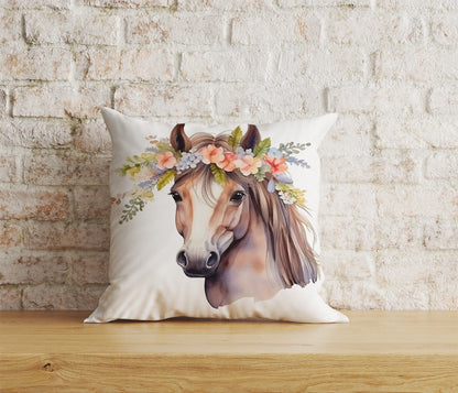 Onay Home Textile Cushion Covers 6 / 12 x 12 inch (30 x 30 cm) Double Side Horse Floral Pillow Cover White & Brown Horse Cushion Cover