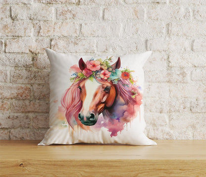 Onay Home Textile Cushion Covers 5 / 12 x 12 inch (30 x 30 cm) Double Side Horse Floral Pillow Cover White & Brown Horse Cushion Cover