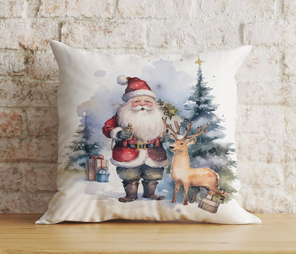 Santa Claus With Dog Reindeer Xmas Cushion Cover