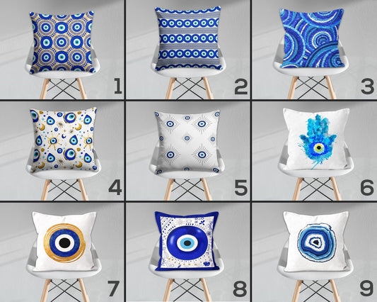 Evil Eye Blue Nazar Bead Blue Custom Size Cushion Cover