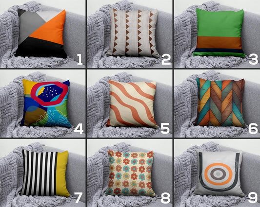 Orange Green Abstract Modern Striped Cushion Cover