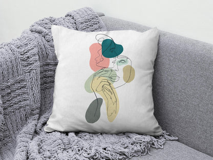 Bohem Style Cushion Cover Abstract Faces Throw Line Art Face Pillow Covers