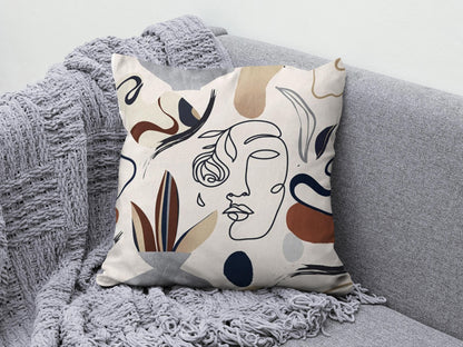 Bohem Style Cushion Cover Abstract Faces Throw Line Art Face Pillow Covers