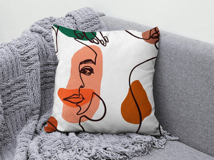 Bohem Style Cushion Cover Abstract Faces Throw Line Art Face Pillow Covers