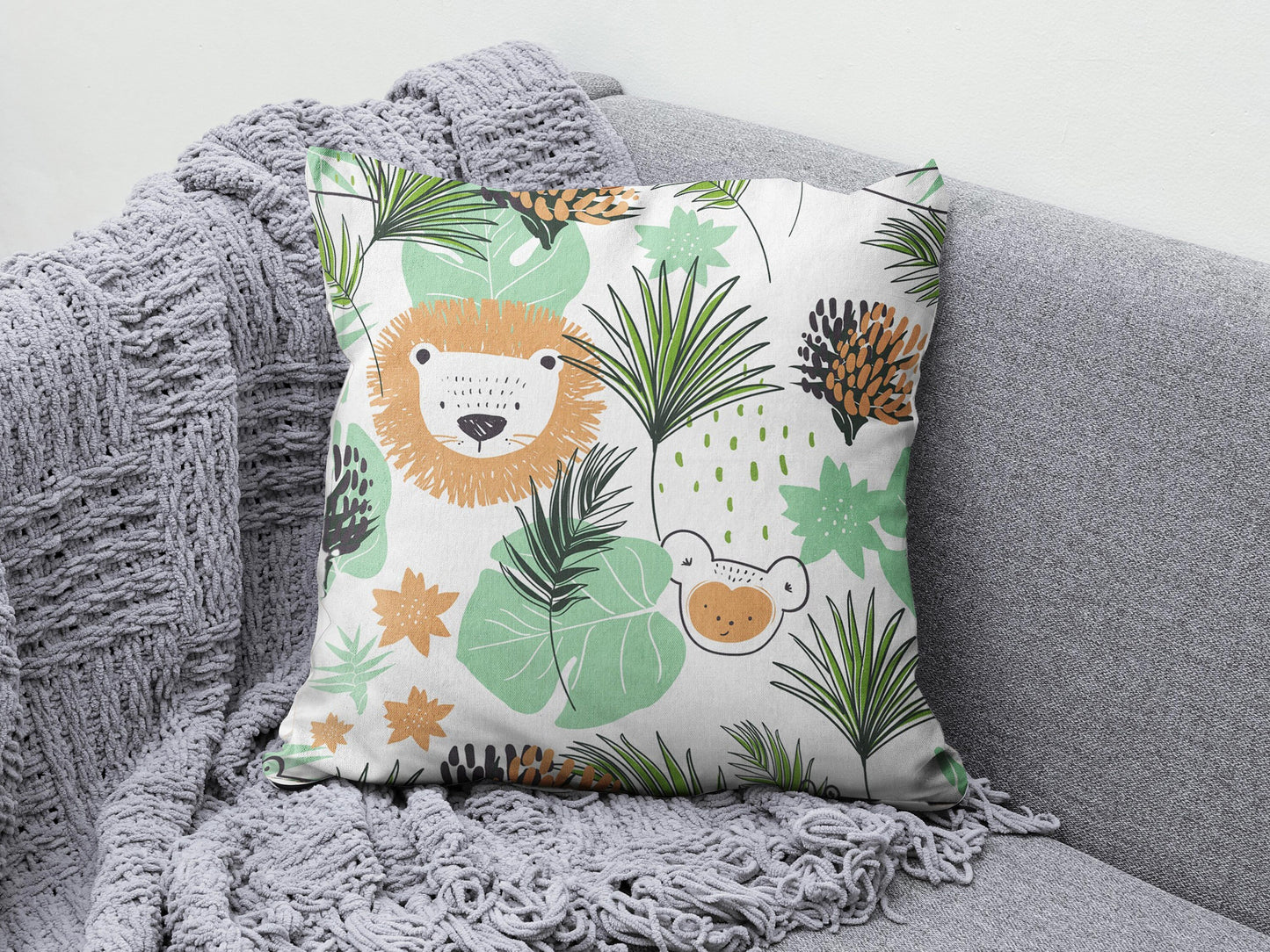 Children/ Kids Nursery Lion Monkey and Cat Cushion Cover