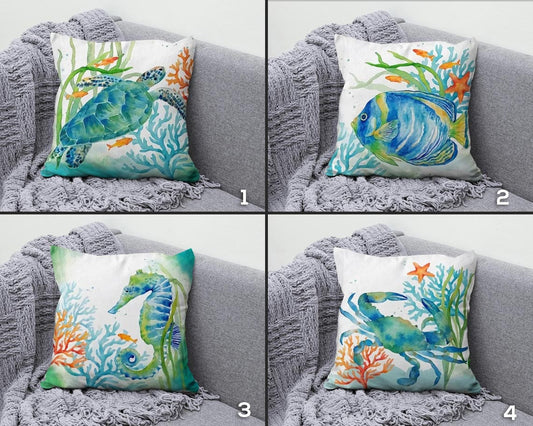 Nautical Beach Starfish Sea Turtle Sea Shell Cushion Cover