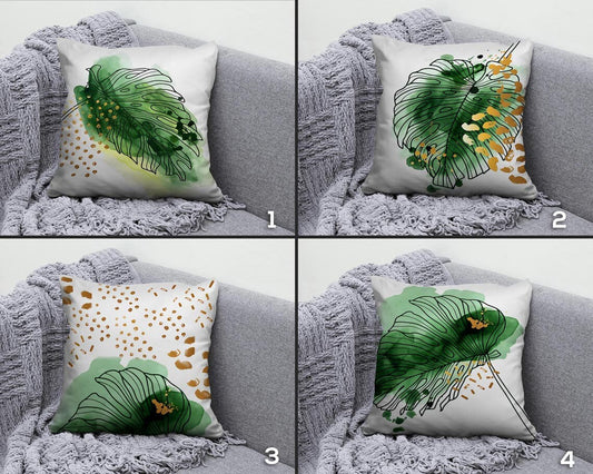 Watercolor Green Tropical Leaf Abstract Cushion Cover