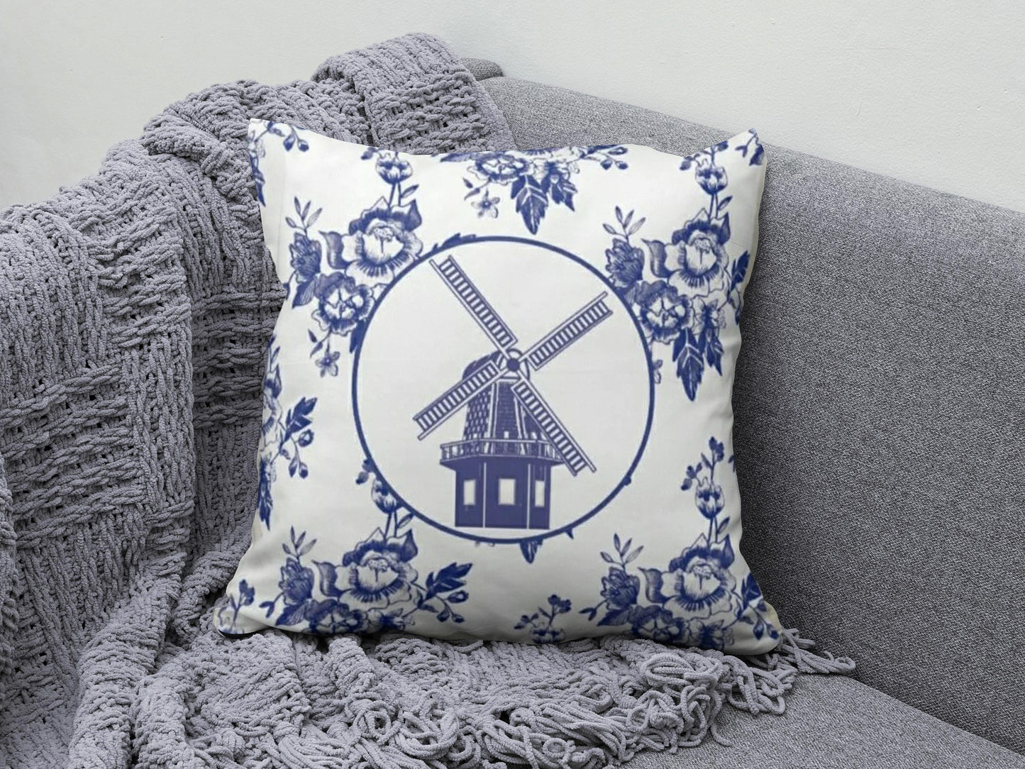 Blue and White Porcelain Cushion Covers Traditional French Toile de Jouy Motif Design