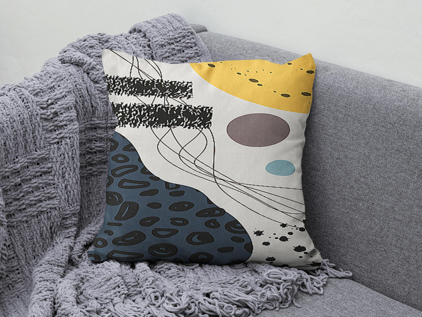 Abstract Art Bohemian Gray and Yellow Cushion Cover UK