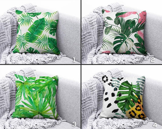 Potherb Palm Leaves Print Spring Decoration Cushion Cover