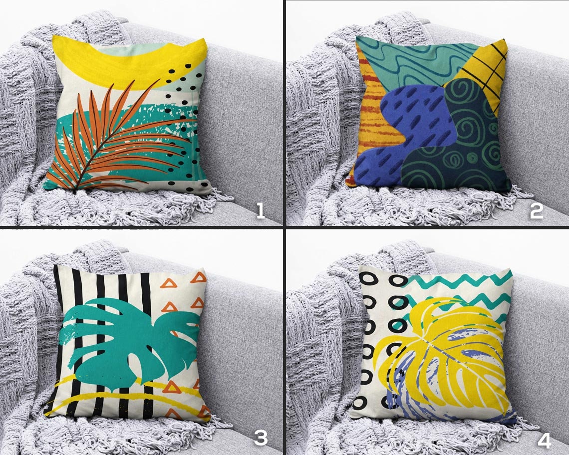 Colourful Minimalist Drawing Cushion Cover Abstract Modern Palm Leaves