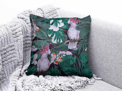 Birds Parrot Cushion Cover Tropical Leaf Design Pillow Cover