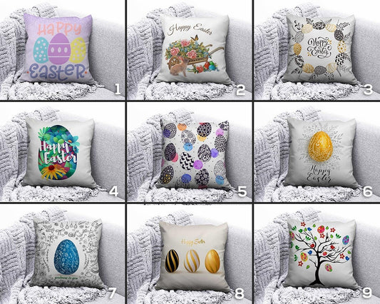 Happy Easter Concept Bunny Painted Eggs Cushion Cover