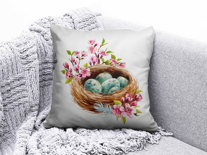 Happy Easter Spring Bunny Painted Eggs Cushion Cover