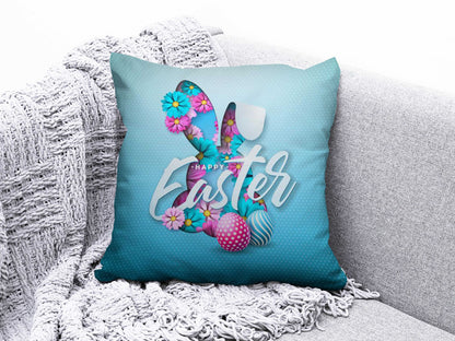 Happy Easter Spring Bunny Painted Eggs Cushion Cover