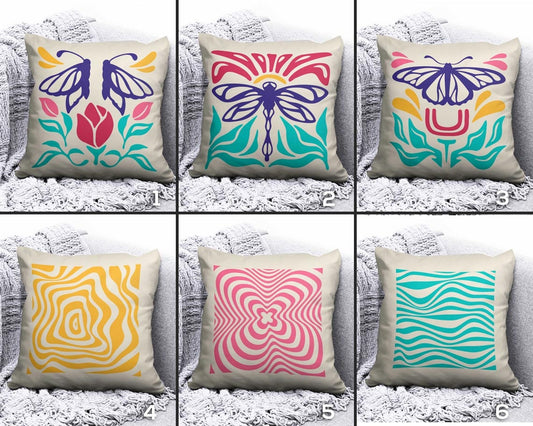 Butterfly Cushion Cover Dragonfly Cushion Case Striped Throw Pillow