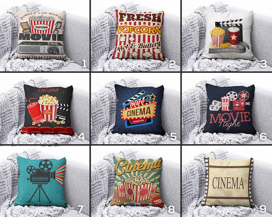 Movie Camera Popcorn Retro Cinema Movie Cushion Cover