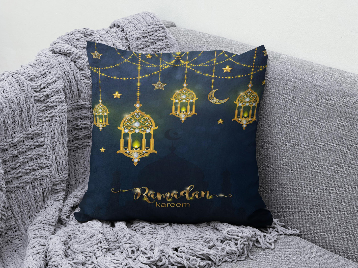 Ramadan Mubarak Muslim Dark Blue Gift Cushion Cover