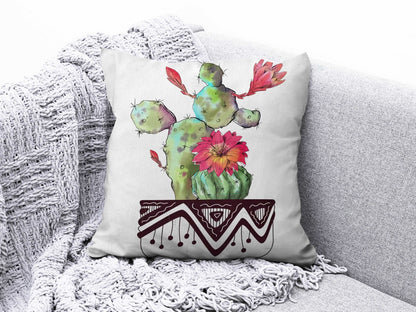 Floral Cactus Cushion Cover Green Cushion Case Botanical Pillow Cover