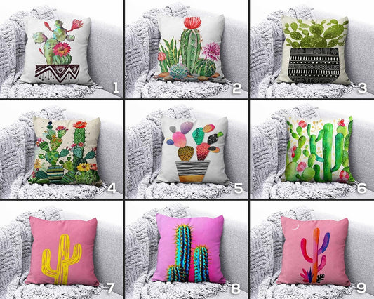 Floral Cactus Cushion Cover Green Cushion Case Botanical Pillow Cover