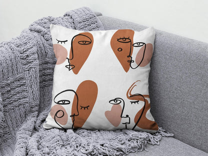 Bohem Style Cushion Cover Abstract Faces Throw Line Art Face Pillow Covers