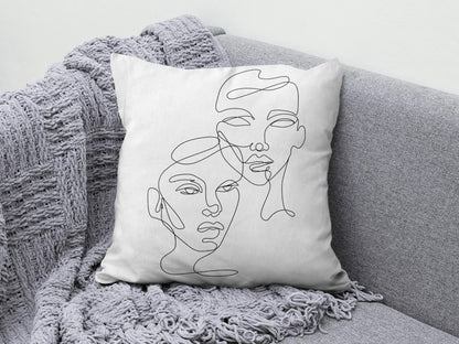 Bohem Style Cushion Cover Abstract Faces Throw Line Art Face Pillow Covers