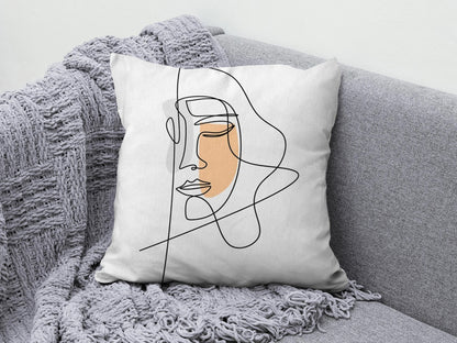 Bohem Style Cushion Cover Abstract Faces Throw Line Art Face Pillow Covers