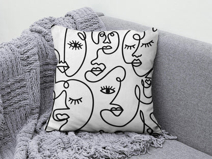 Bohem Style Cushion Cover Abstract Faces Throw Line Art Face Pillow Covers