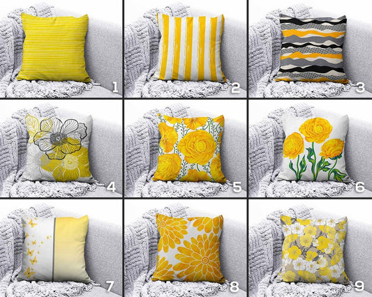 Yellow Floral Geometric Striped Home Decor Cushion Cover