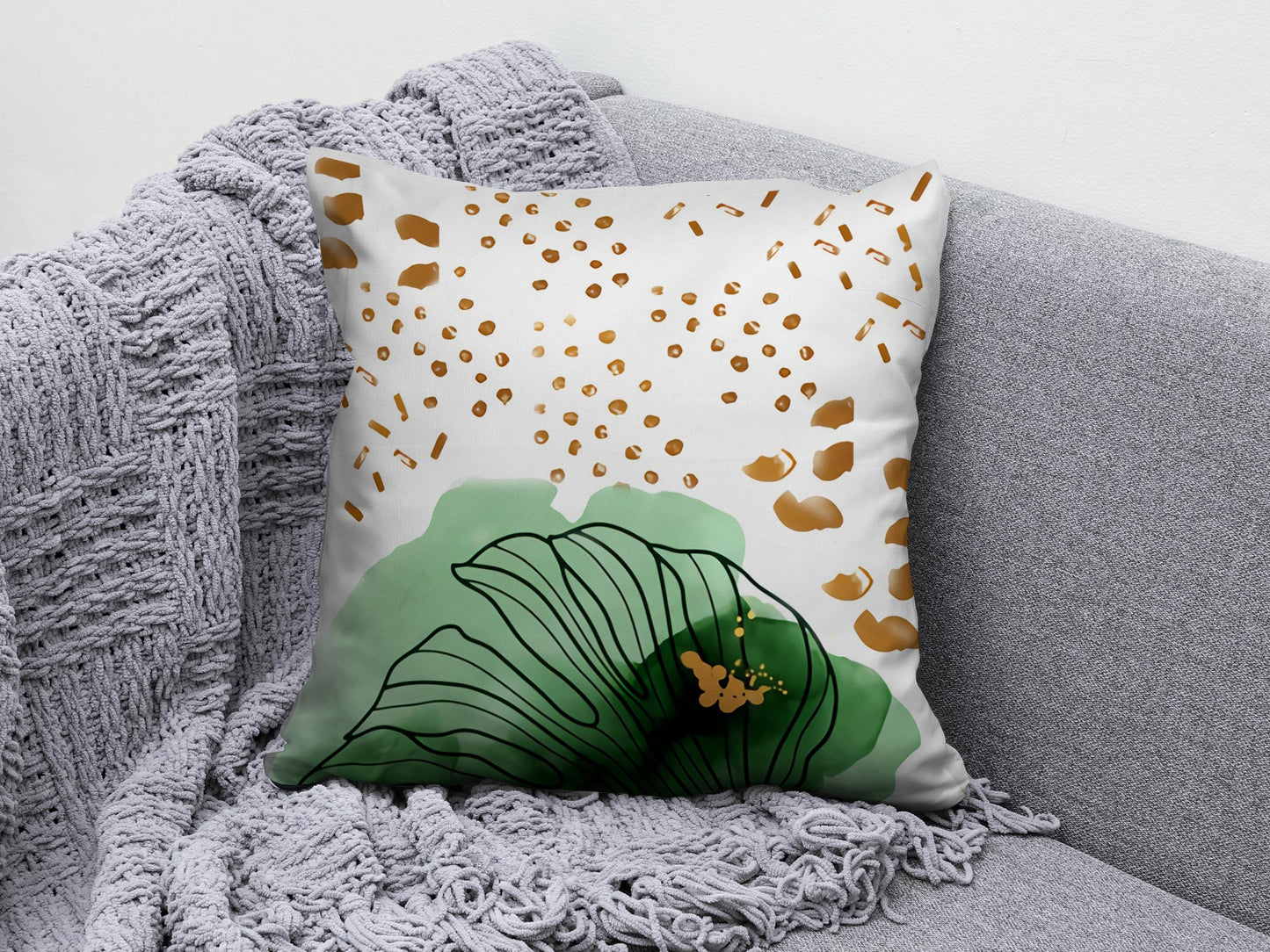 Watercolor Green Tropical Leaf Abstract Cushion Cover