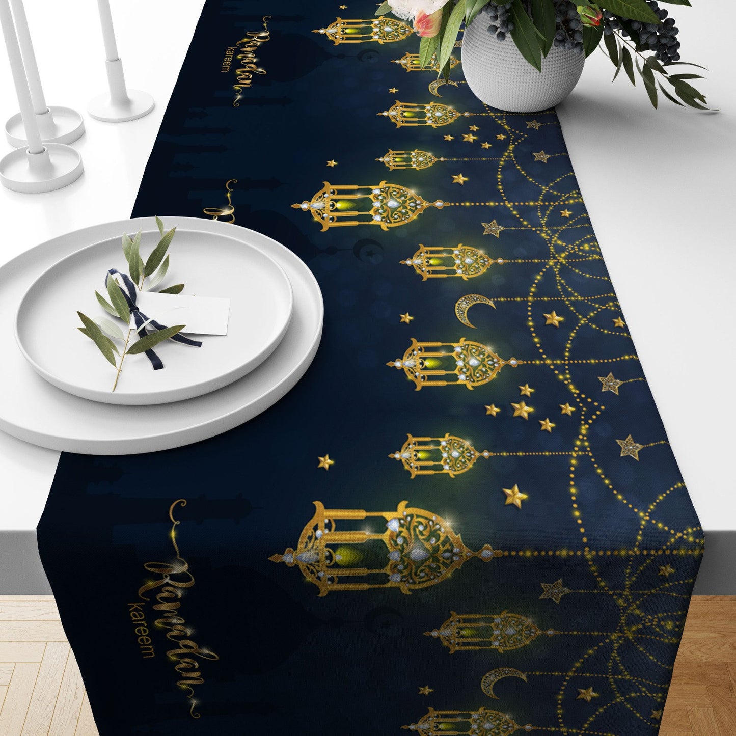 Ramadan Kareem Table Runner Blue Mystic Islamic Tablecloths