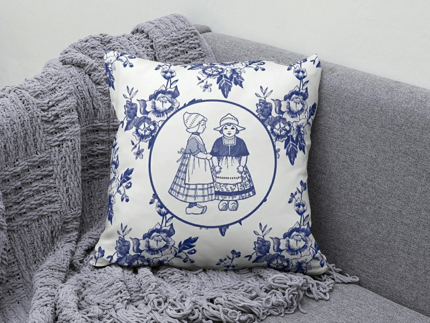 Blue and White Porcelain Cushion Covers Traditional French Toile de Jouy Motif Design