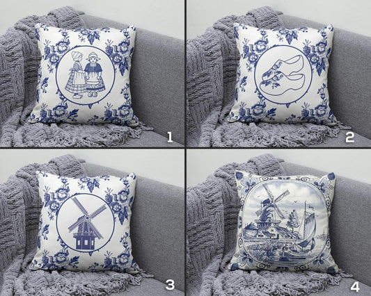 Blue and White Porcelain Cushion Covers Traditional French Toile de Jouy Motif Design