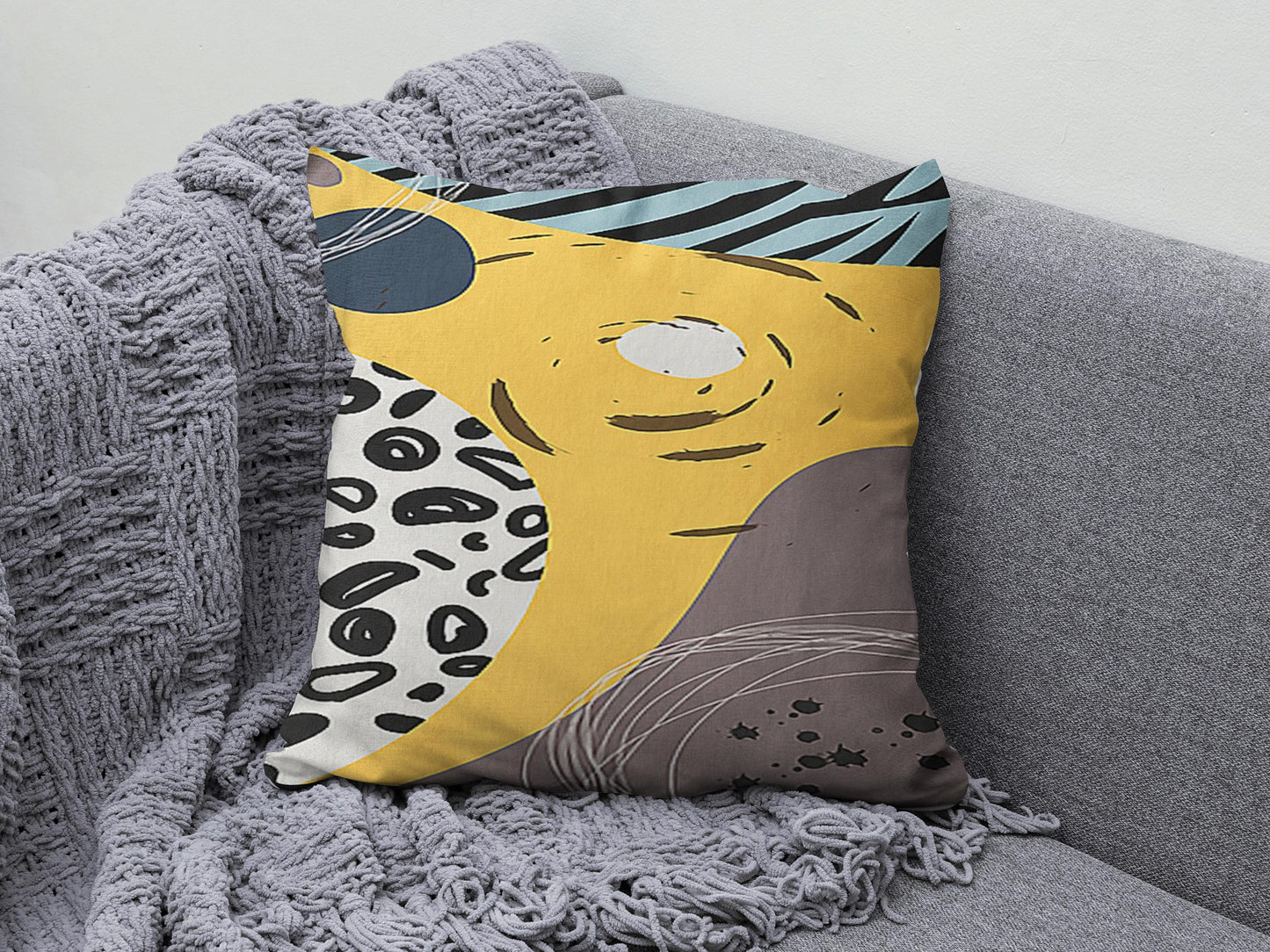 Abstract Art Bohemian Gray and Yellow Cushion Cover UK