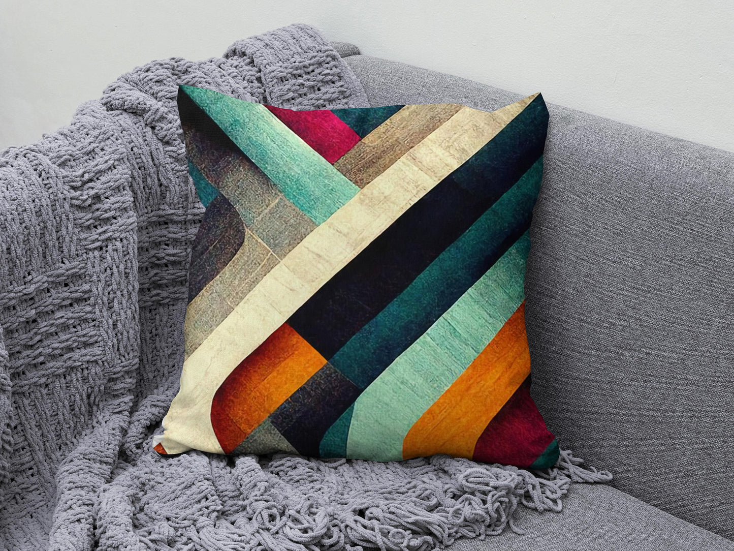 Colourful Geometric Abstract Themed Decor Cushion Cover