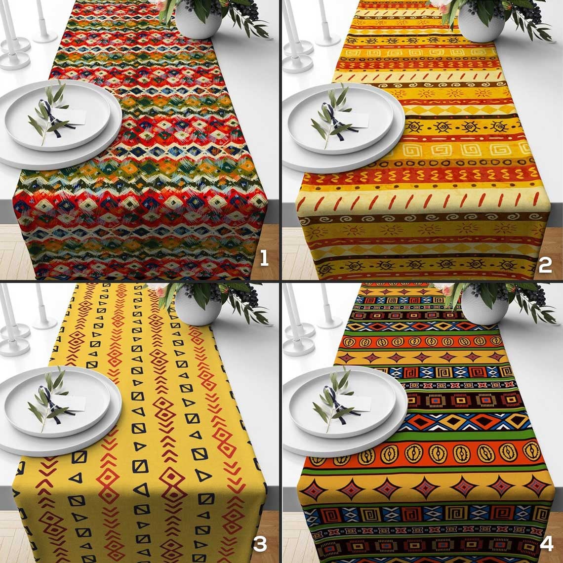 Ethnic Table Runner Yellow Tribal Vivid Aztec Tablecloth