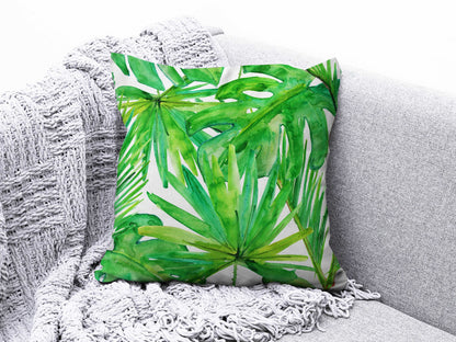 Potherb Palm Leaves Print Spring Decoration Cushion Cover