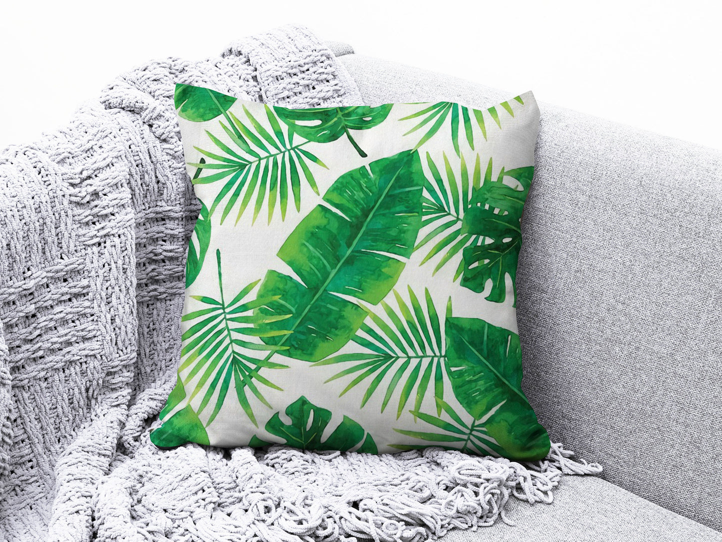 Potherb Palm Leaves Print Spring Decoration Cushion Cover