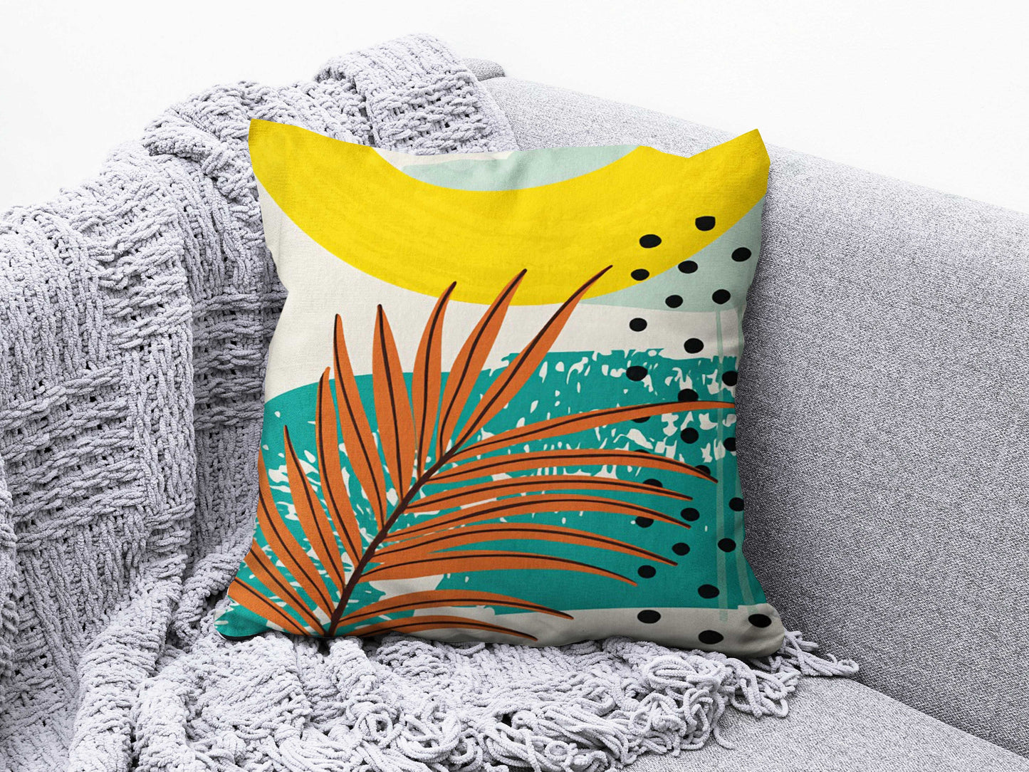 Colourful Minimalist Drawing Cushion Cover Abstract Modern Palm Leaves