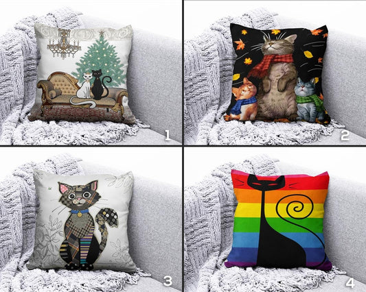 Noble Cat Colorful Cat and Cat Scatter Cushion Covers