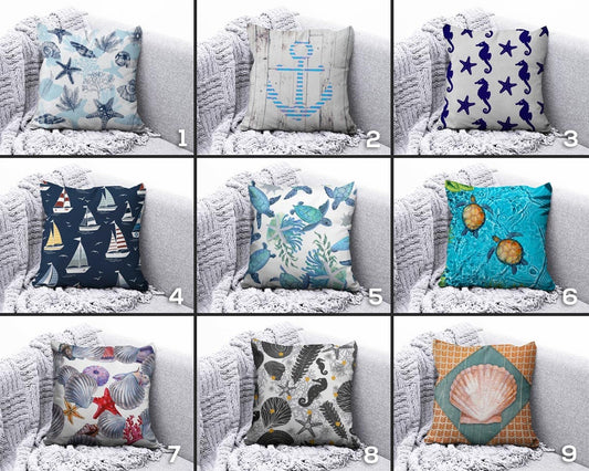 Sea Seahorse Seashell Beach House Cushion Covers